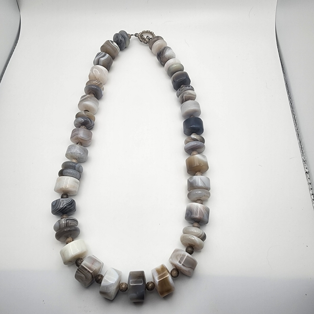 Handcrates Heavy Botswana Agate Disk Beaded Necklace (24")